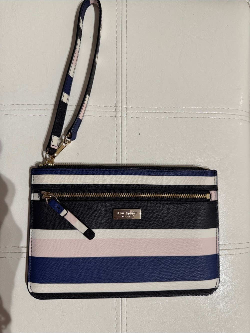 kate spade Striped Wristlet in Navy, Blush, Black & White